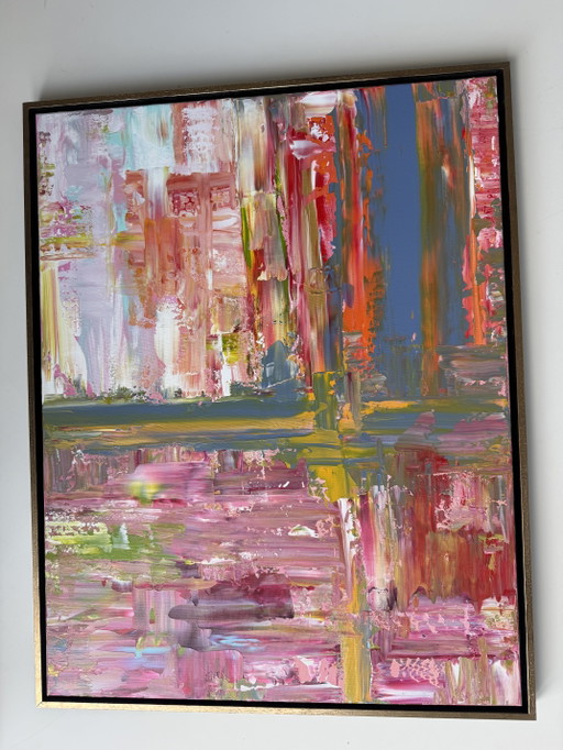 Artwork 90x70cm including floating frame, black with gold edge