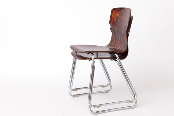 2 van 4 Vintage Flötotto Pagwood stoelen, jaren 70 Duits design, multiplex schoolstoelen, chromen metalen (photo 11 of 13)