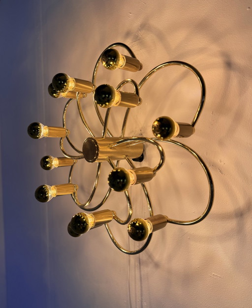 Vintage messing swirl plafond/wandlamp, Scolari ‘70