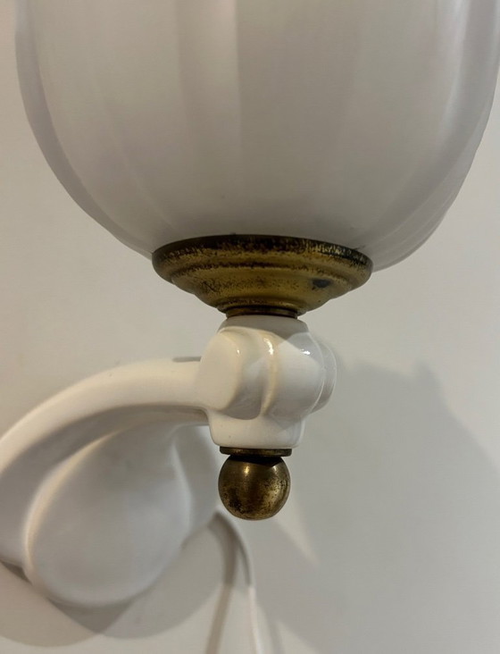 Image 1 of Par de apliques de pared de cerámica y vidrio, década de 1950.