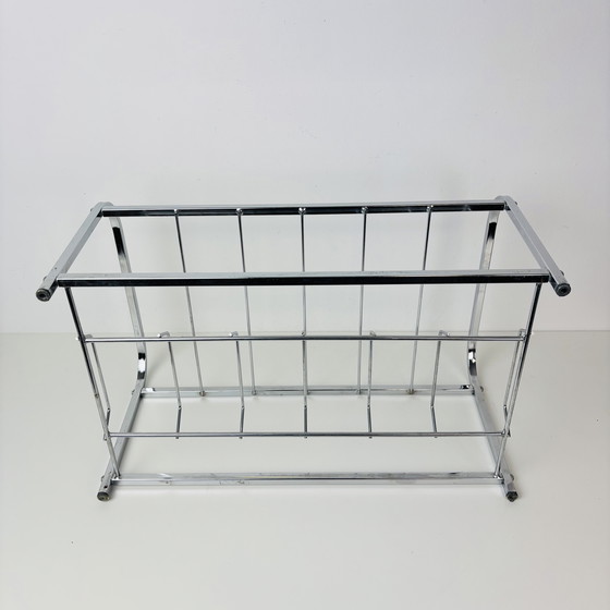 Image 1 of Porta LP/porta dischi cromato vintage Art Déco di metà secolo