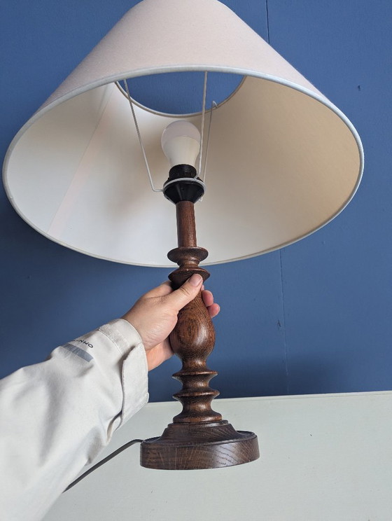 Image 1 of Vintage wooden table lamp / soft pink shade