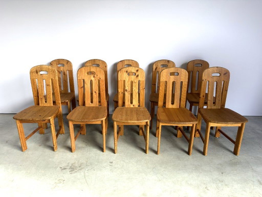 Lot de 10 chaises de salle à manger en pin par Effezeta Italy, années 1970
