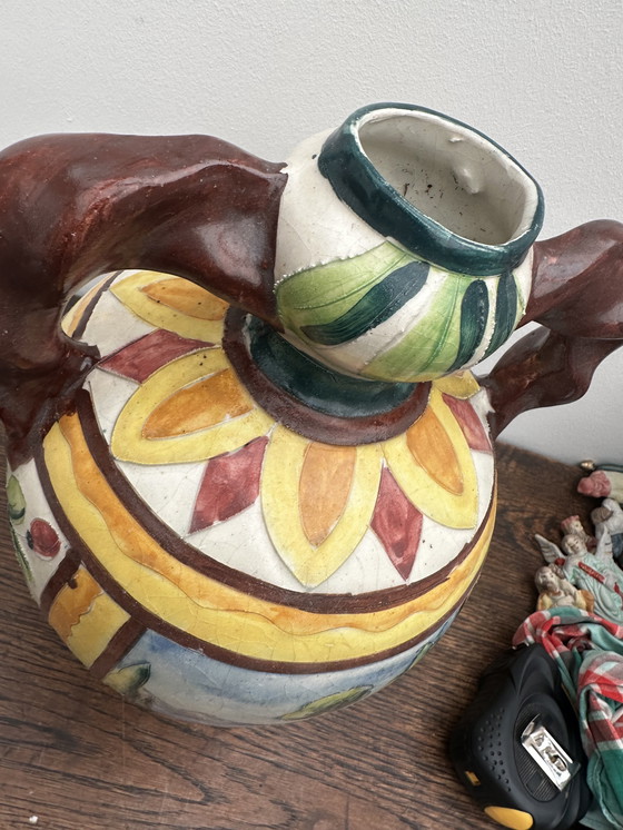 Image 1 of Grande Amphore Italienne en céramique , décor polychrome 