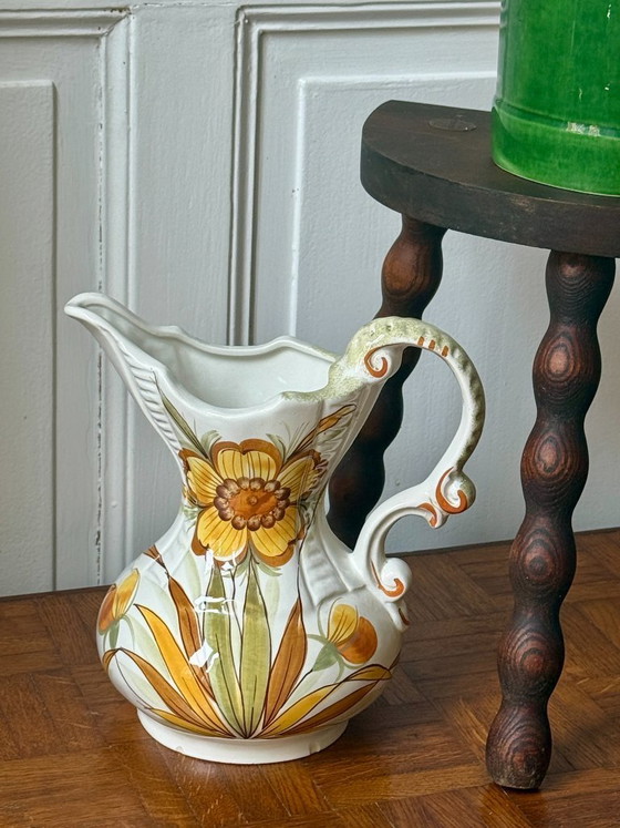 Image 1 of Vintage Italian Bassano Ceramic Hand-Painted Pitcher
