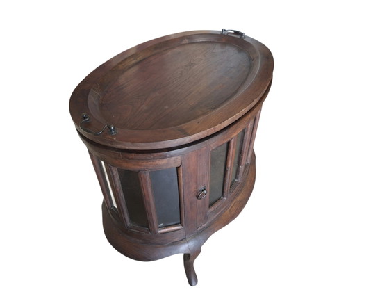 Classic oval display cabinet, tea cabinet, wine table, whiskey bar with removable tray, dimensions 68x45cm (photo 5 of 5)