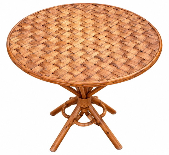 Set da giardino vintage in rattan intrecciato - tavolo rotondo e 4 poltrone – Set da salotto, Bamboo, Wicker (photo 8 of 15)
