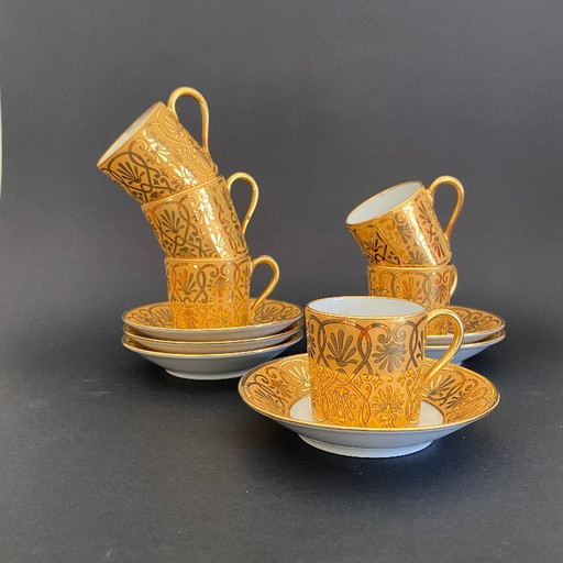 Ensemble de 6 tasses café expresso porcelaine Limoges Bernardaud avec dorure 
