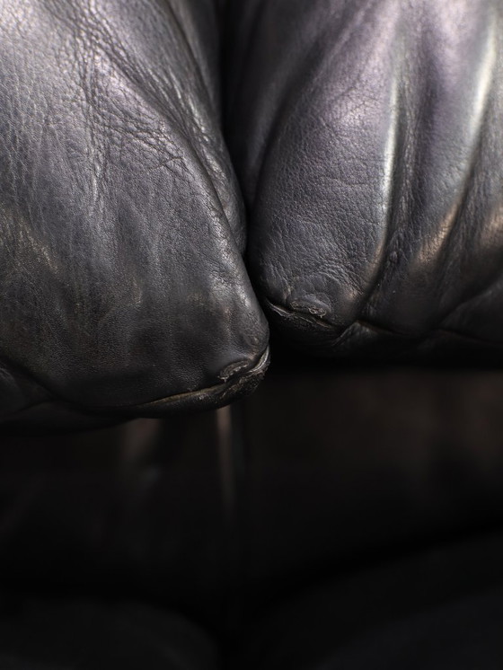 Image 1 of Cassina Maralunga 3-Sitzer-Sofa aus schwarzem Leder von Vico Magistretti