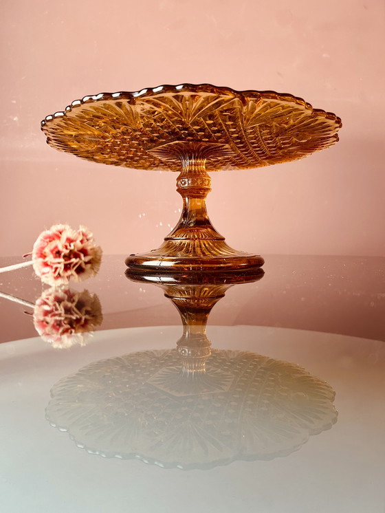 Image 1 of 💛Kuchenplatte aus bernsteinfarbenem Pressglas💛