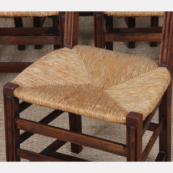 Image 1 of Set of 6 oak straw-seated chairs, French work, 1950