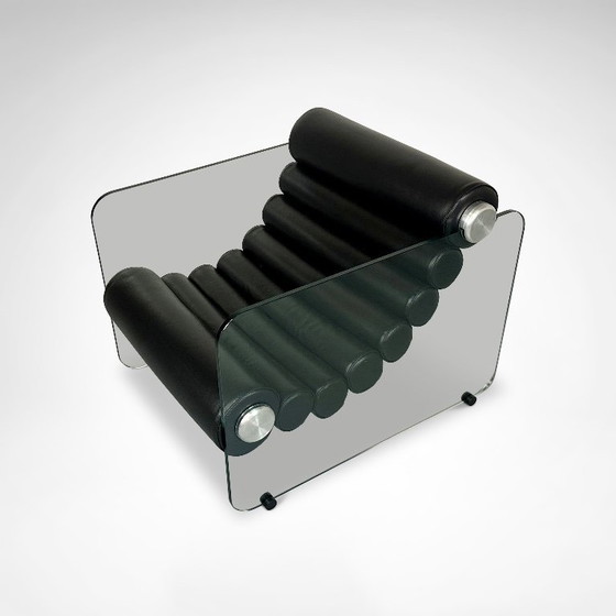 Image 1 of Sillón de cuero hialino y cristal de Fabio Lenci para Comfortline Italia, años 60