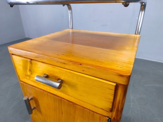 Image 1 of Bauhaus Chrome Tubular Nightstand with Glass Top, 1930s