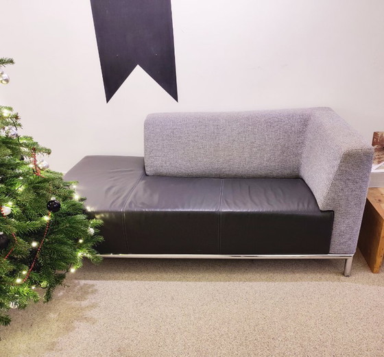 Image 1 of Montel Chaise Longue Design Two-Seater Sofa, Black Leather Seat