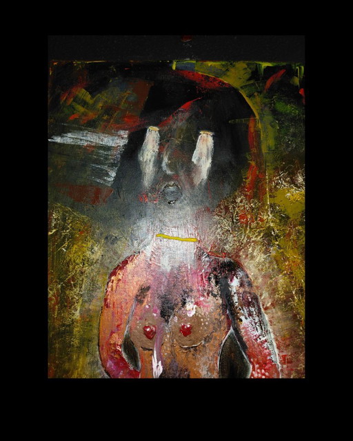 Straf – Abstracte figuratieve kunst / expressionisme – Origineel olieverfschilderij op doek (ca. 40x120 cm)