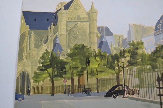 Französische Schule des 20. Jahrhunderts "Paris - Blick auf St Germain L'Auxerrois" Gouache Monogrammiert, (photo 7 of 11)