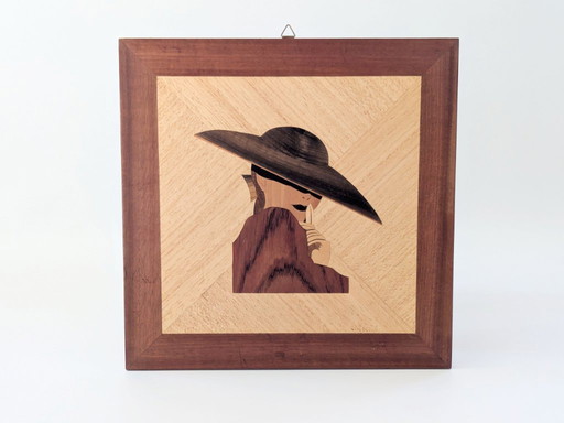 Midcentury Intarsia Wood Wall Art | Elegant Woman Portrait