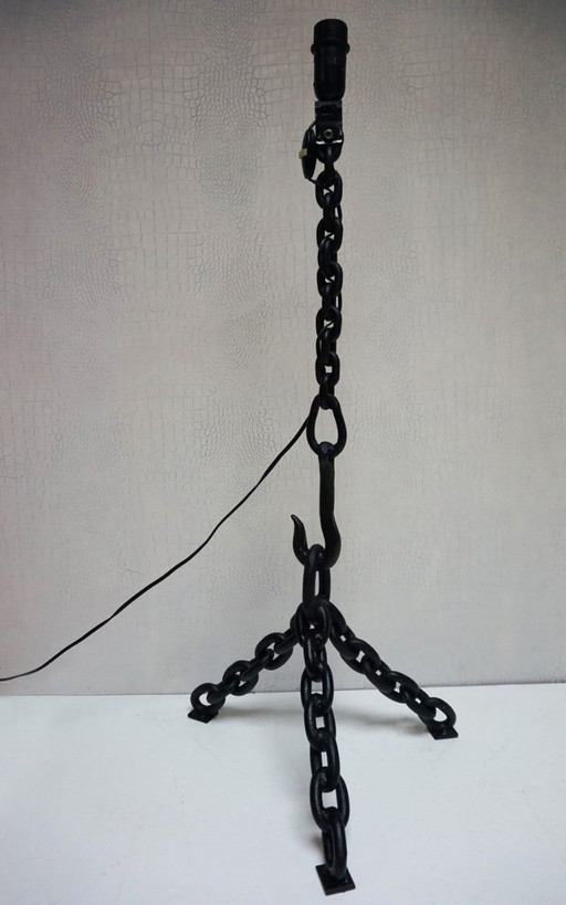 Vintage brutalist nautical standing metal chain lamp in the style of Franz West, 1970s