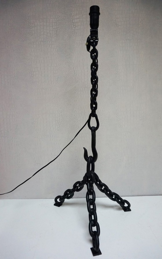 Image 1 of Vintage brutalist nautical standing metal chain lamp in the style of Franz West, 1970s