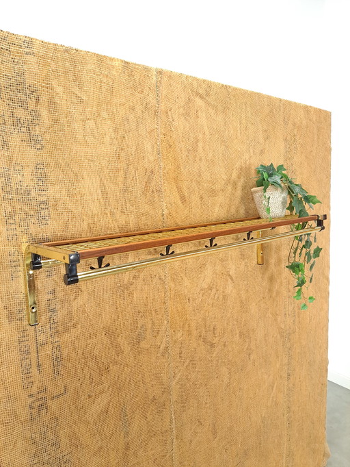 Coat Stand Habo From Sweden Gold Color With Teak And Shelf No. 2