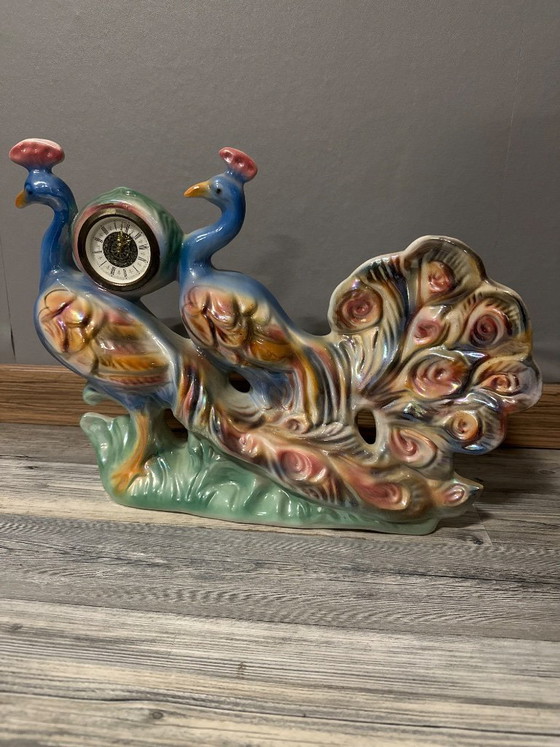 Image 1 of Decorative object by Pouw Italian Ceramics, 1960s, peacock decoration with clockwork mechanism, 1960 Italy