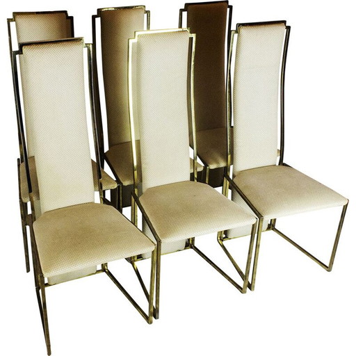 Ensemble de 6 chaises vintage en laiton et tissu de Maison Jansen, 1970