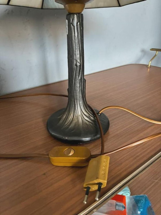Lampe Honsel style Tiffany, abat-jour en verre crème et rouge, années 1970, Beige (photo 6 sur 7)