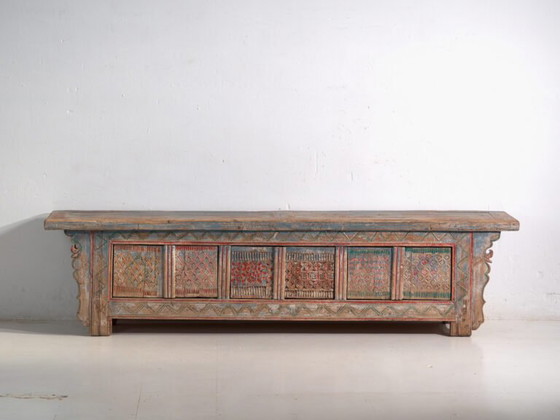 Antique carved and polychrome low sideboard in fir wood – China, circa 1930 – Iron (photo 36 of 40)