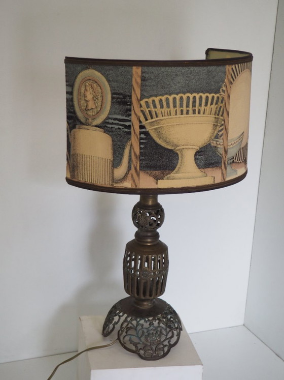 Image 1 of Large Filagree bronze table lamp/shadow Fornasetti fabric
