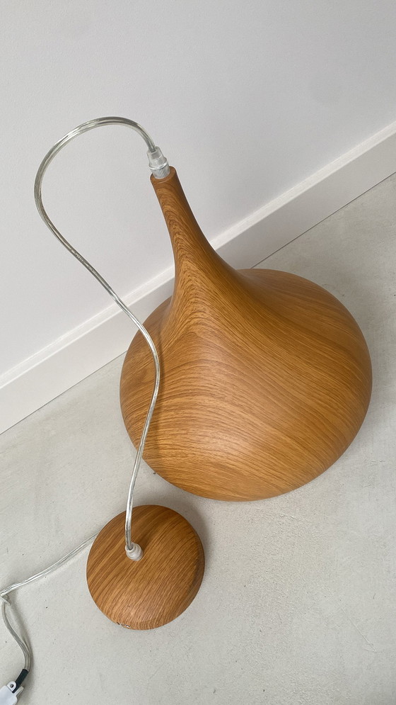Image 1 of Vintage metalen hanglamp met teak houten look