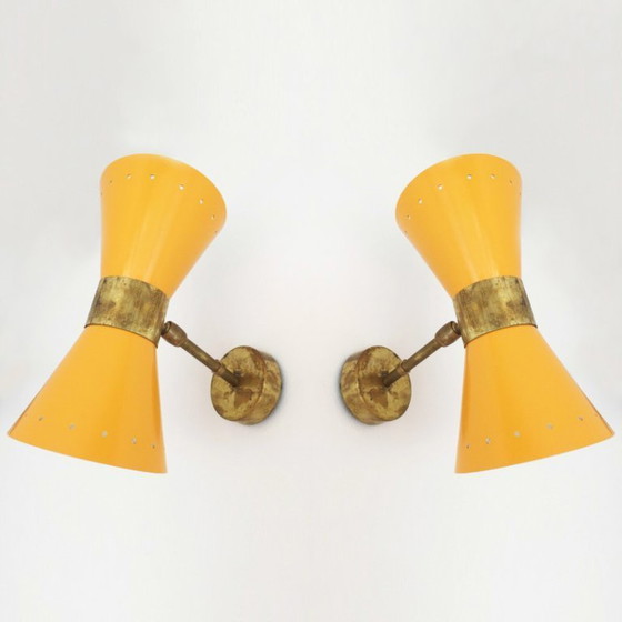 Image 1 of Pair of Italian "diabolo" wall sconces, 1950s design