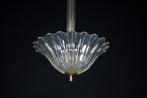 Lampada a sospensione Art Déco Seguso in vetro di Murano trasparente. Italia, anni '40.