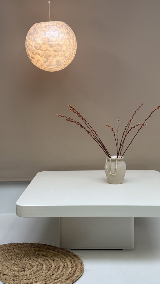 Table basse carrée vintage Japandi blanche, design Jan des Bouvrie années 80