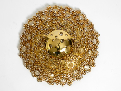 Splendida lampada da soffitto o da parete Palwa in ottone degli anni '70 con pietre di cristallo sfaccettate