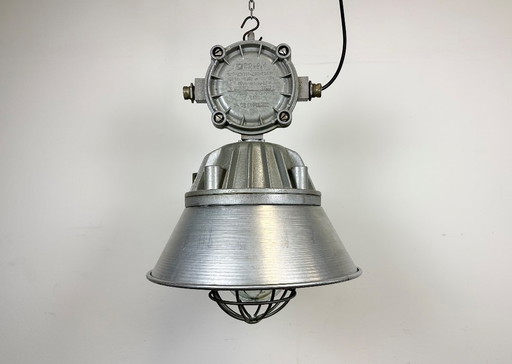 Large Industrial Cast Aluminium Cage Pendant Light from Polam Wilkasy, 1970s