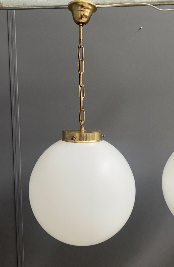 Image 1 of Sphere opal glass hanging lamps 1970s by Kamenicky Senov