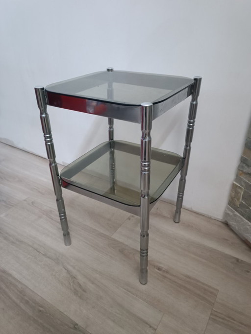 Side table, metal and smoked glass, 1970s