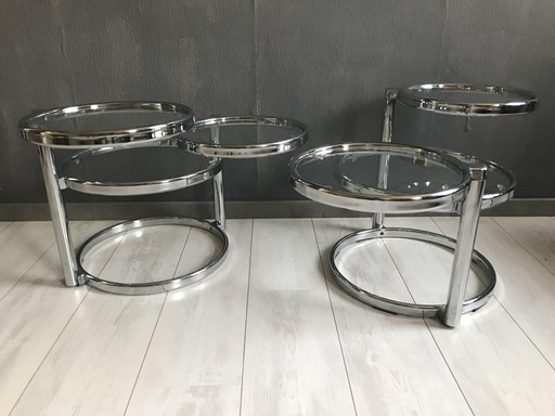 2x Tables d'appoint doubles pivotantes Chrome