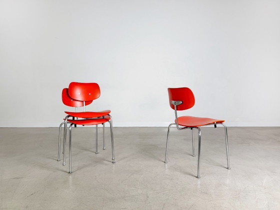 Image 1 of Set of 3 Egon Eiermann SE68 Midcentury chairs Wilde+Spieth red