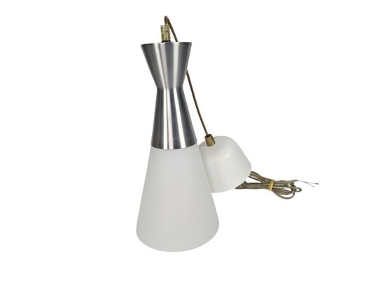 Image 1 of Hala Zeist - hanglamp - diabolo - melkglas - aluminium - 80's