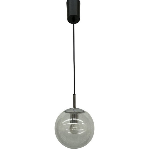 Vintage glazen en metalen hanglamp voor Glashütte Limburg, Duitsland 1970