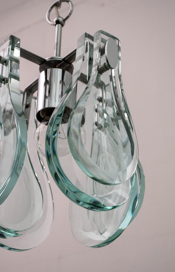 Image 1 of Suspension italienne moderne du milieu du siècle en chrome et verre épais par Veca, années 1960