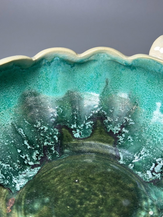 Faïenceries de Thulin, Art Deco Turquoise Ceramic Centrepiece with Drip Glaze, Belgium, circa 1930s (photo 6 of 13)
