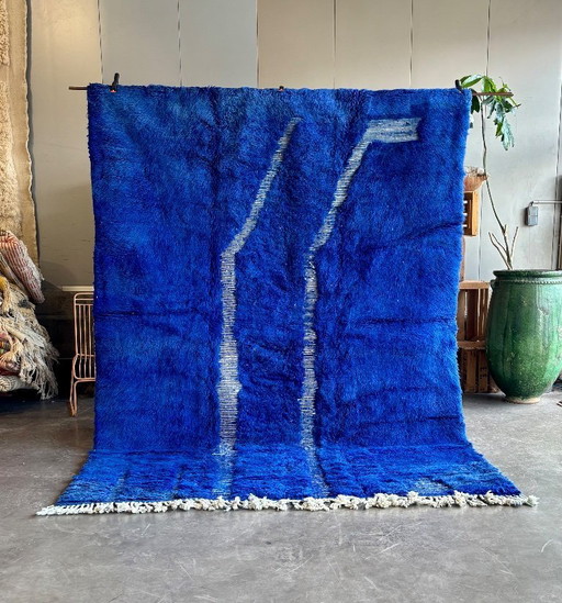 Blauer handgeknüpfter marokkanischer Teppich 210 x 300 cm – | Geometrischer moderner Teppich