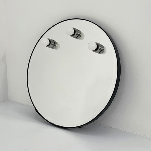 Round Black Vanity Mirror In Metal From Gedy, 1980S