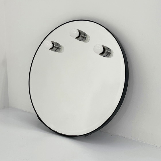 Image 1 of Round Black Vanity Mirror In Metal From Gedy, 1980S