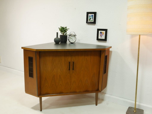 Mueble esquinero/mueble para TV vintage, chapa de nogal, década de 1960, mediados de siglo, Alemania