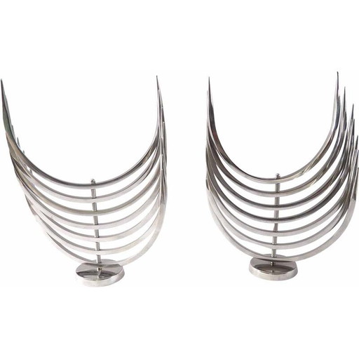 Pair of stainless steel candlesticks by Xavier Feal for Inox Industrie, 1970