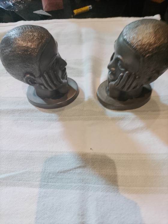 Image 1 of Art Pewter Bookends/Sculptures - The Pewter Makers of Huy - Vintage Mid-Century