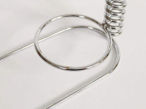 Image 1 of 1980s Memphis Style Chrome Wine Bottle Holder, Postmodern Barware, Modernist Kitchen Decor